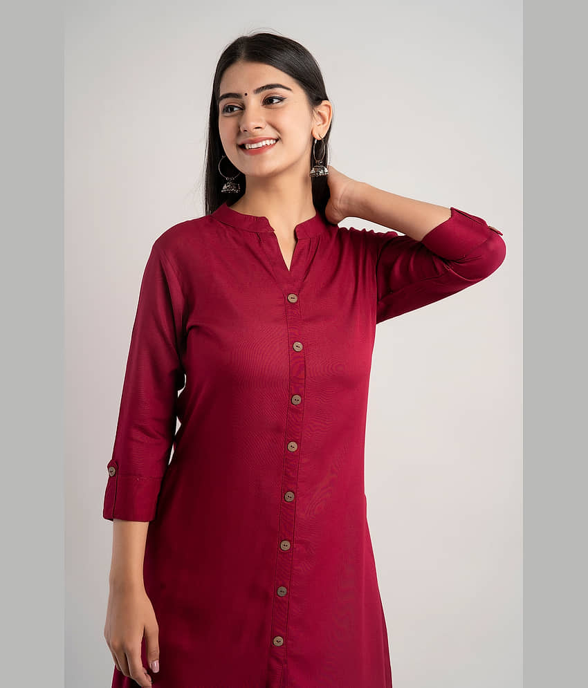 MAUKA - Maroon Rayon Women's Front Slit Kurti ( Pack of 1 ) view 2