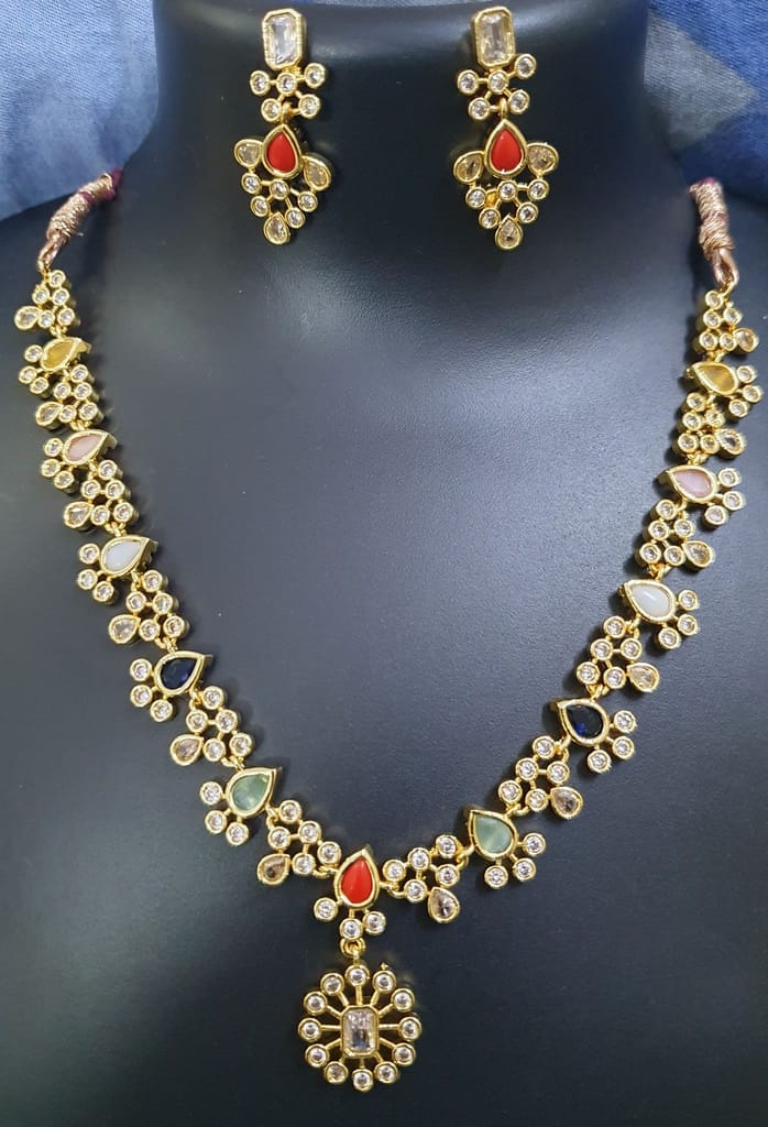 American Diamond gold plated necklace set view 2