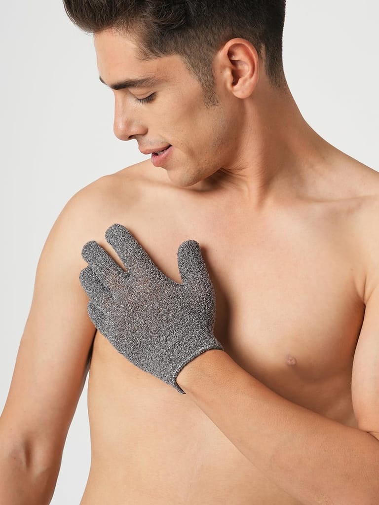 PREPT Men's Bath Exfoliate Set, 4-Piece Grooming Kit with Wooden Brush, Exfoliating Gloves and Long Scrubber view 2