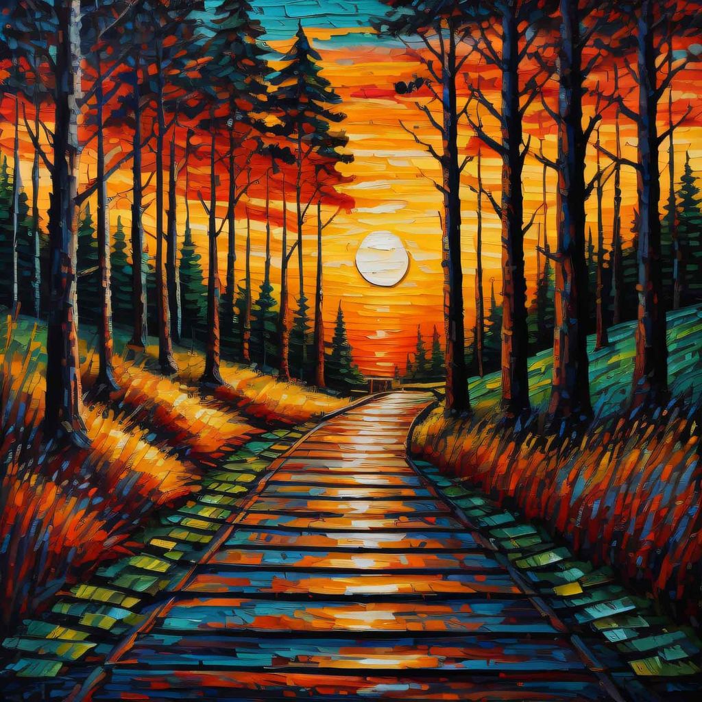 SUNSET FOREST PATH 24in X 24in WITH BLACK FRAME view 2