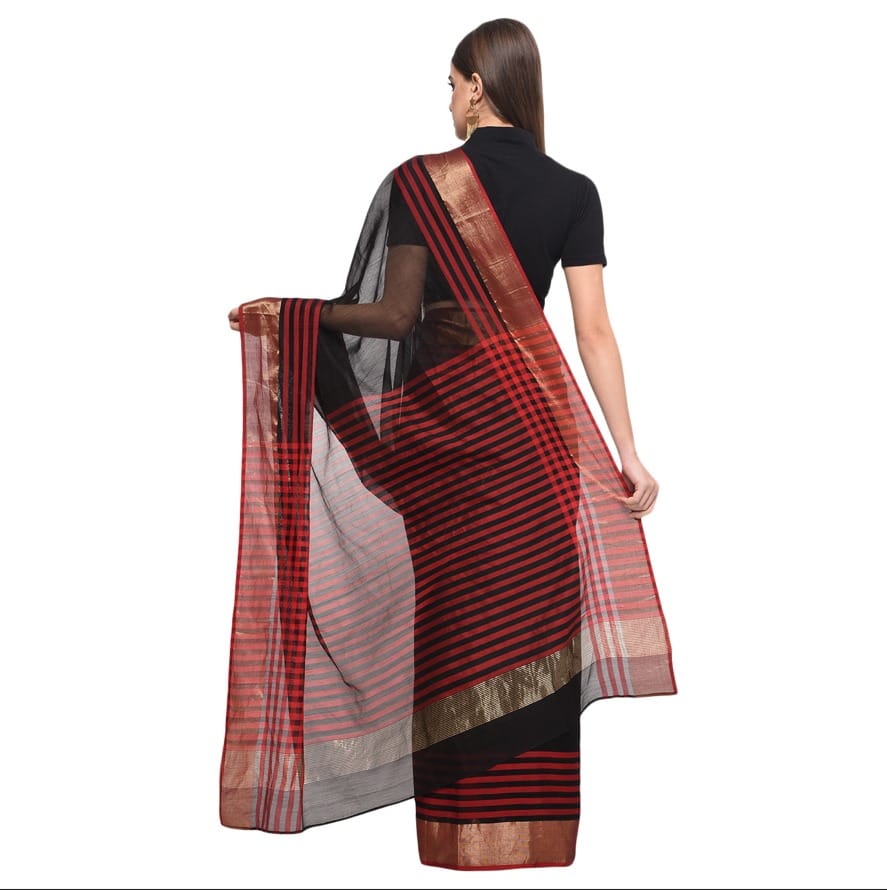 Fuchsia Designs Black Shaded hand woven chanderi saree view 2