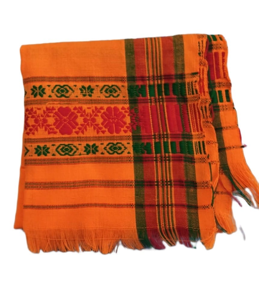 Assam Karbi Traditional Handoven Ethnic Dress Gamusa(MUFFLER/SCARF/STOLE-UNISEX) with different Design woven with varied colors view 2