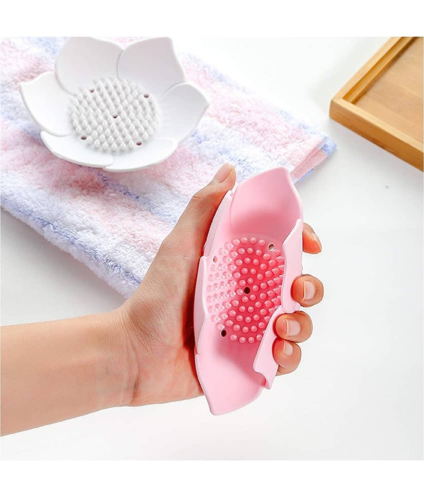 BLUE HOME AND KITCHEN Lotus Shape Silicon Soap Dish Self Draining (Pack of 4) view 2