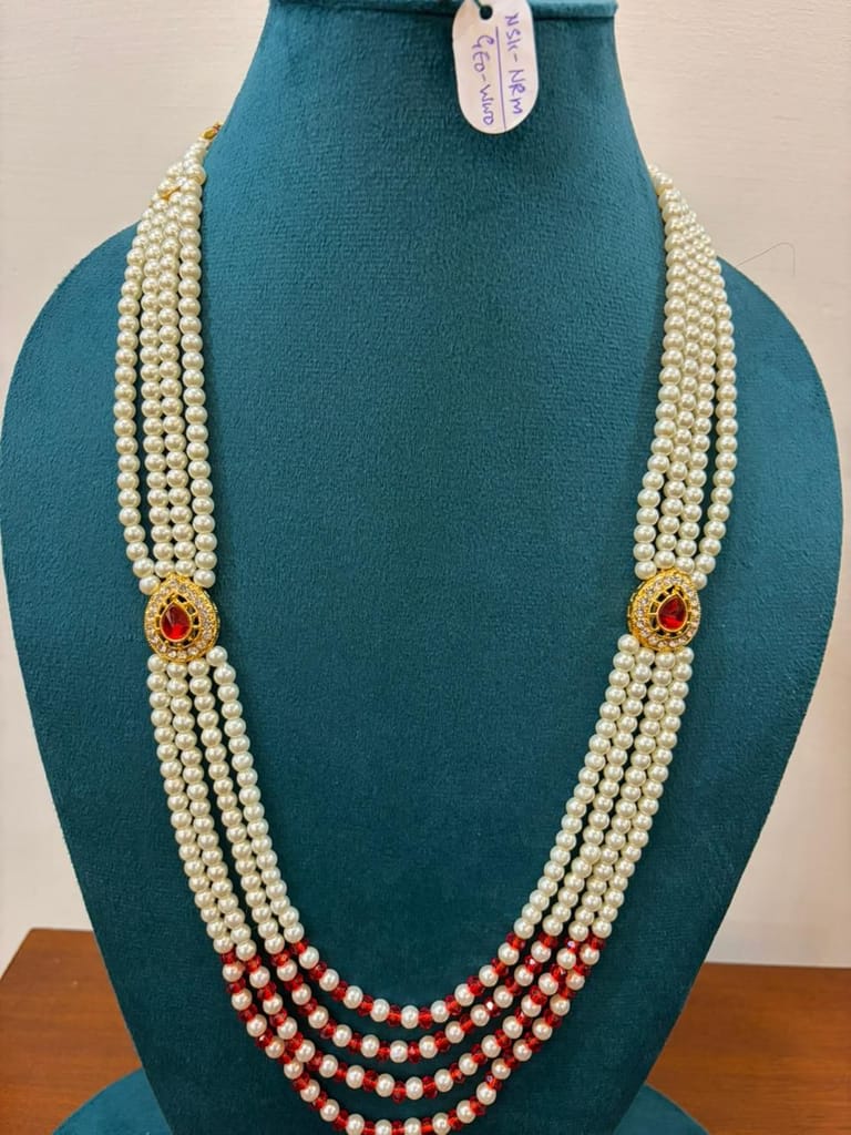 premium groom layered wedding haar featuring alternating red coral gemstone beads view 2