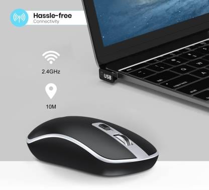 Portronics Toad 14 / Runs on single AA Battery,upto 1400 DPI,30 Lakhs + click life Wireless Optical Mouse (2.4GHz Wireless, Black) view 2