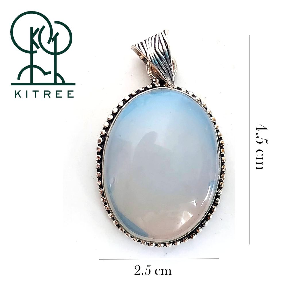 KITREE NATURAL OPALITE CRYSTAL OVAL SHAPE PENDENT WITH BLACK THREAD FOR GIRLS AND WOMENS (COLOR OFF WHITE) view 2