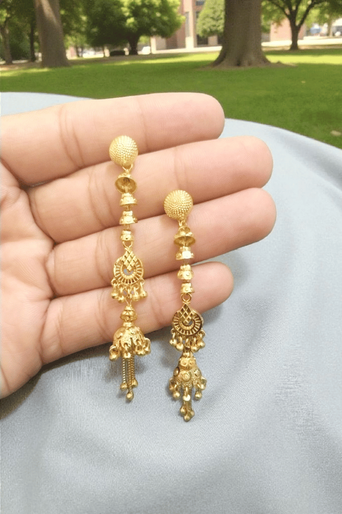 Premium Gold-Plated Traditional Floral Jhumki Earrings for Women & Girls Micro Polished Ethnic Drop Design Lightweight Daily Wear Jewellery