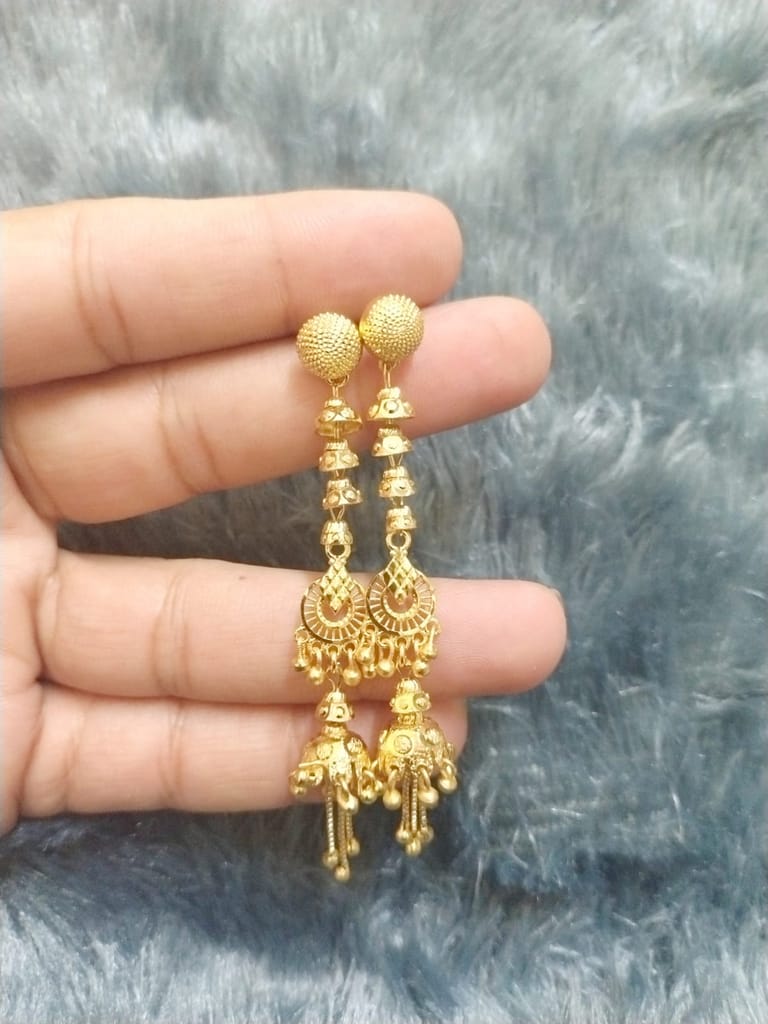 Premium Gold-Plated Traditional Floral Jhumki Earrings for Women & Girls Micro Polished Ethnic Drop Design Lightweight Daily Wear Jewellery view 2