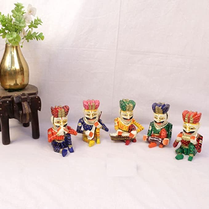 Kusum Art and Crafts Wooden hanipainted Musician Set of 5 (4 inch) view 2