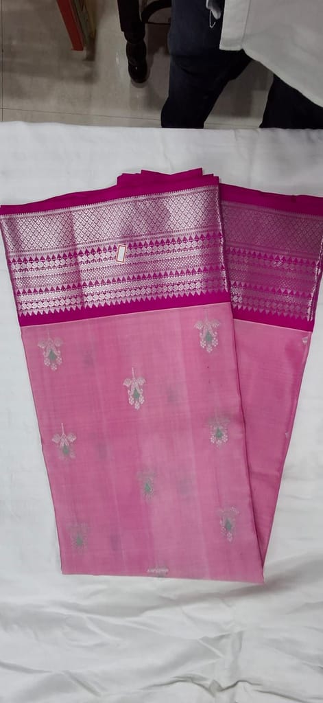 Buy Pink Banarasi Silk Saree With Meenakari Work Online view 2