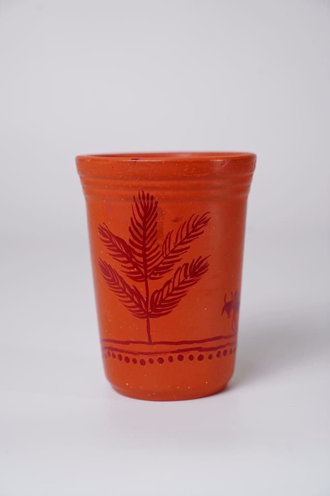 Terracotta/Clay Glass with Hand-Painted Warli Art view 2