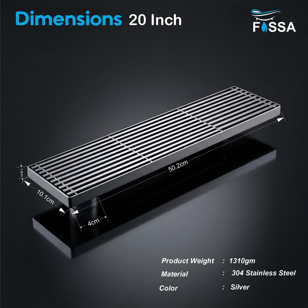 Linear Grill (20 x 4 Inches) 304 Shower Drain Channel Floor Drain view 2