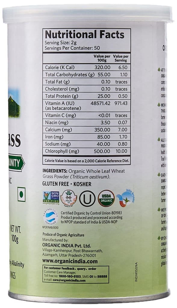 Organic India Wheat Grass - 100 g, Boost Stamina powder view 2