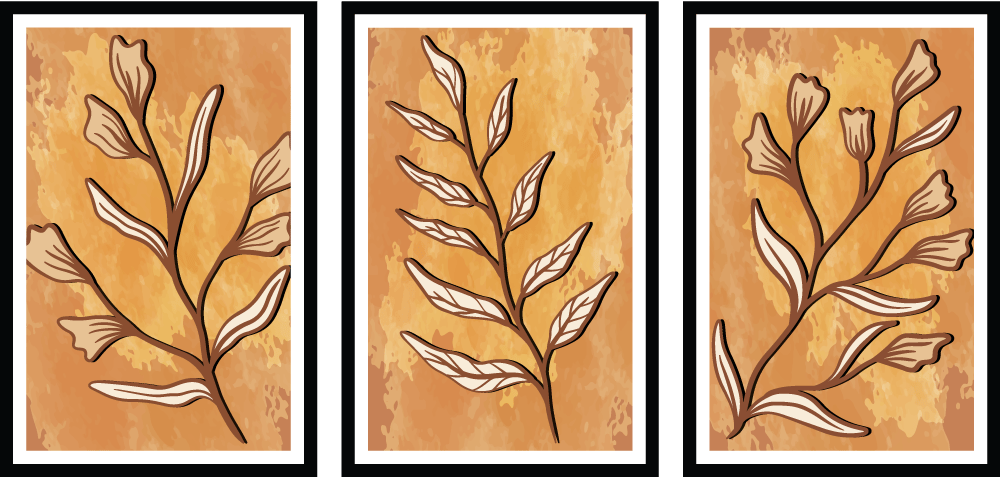 SET OF 3 TEXTURE LEAF PRINTS 48in X 24in WITH BLACK FRAME view 2