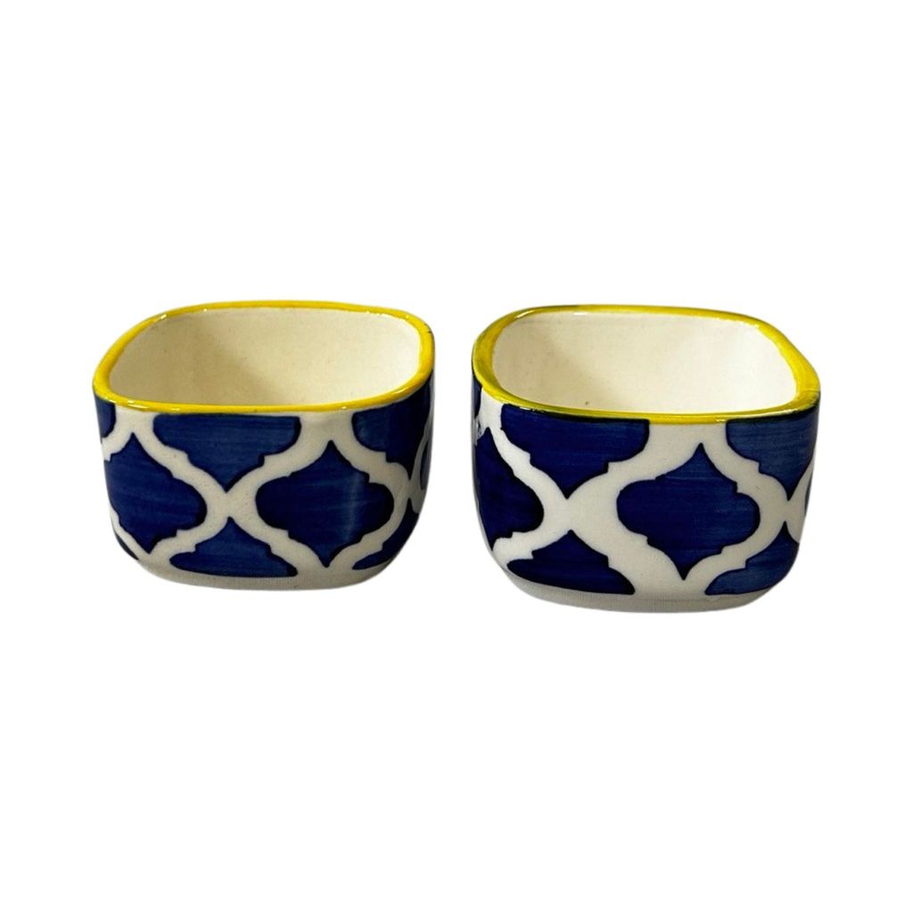 Ceramic Dining Yellow Blue Moroccan Sqaure Ceramic 50ml Dip Bowls Set of 2 view 2