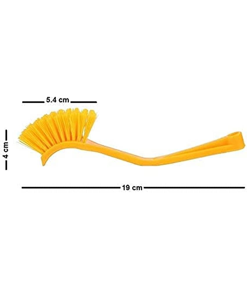 Multi-Purpose Kitchen & Bathroom Cleaning Brush with Strong Bristles | Long Handle Scrub Brush for Dishes, Sink, Tiles, Toilet & Household Cleaning | Durable Plastic Handle Cleaning Tool (Yellow) view 2