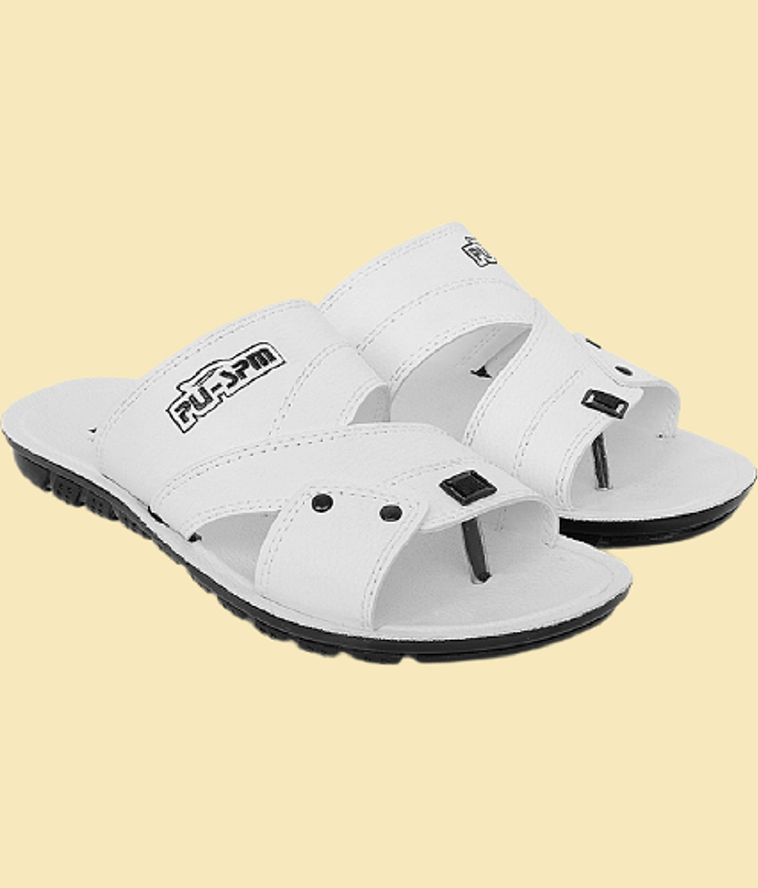 PU-SPM White Men's Leather Slipper