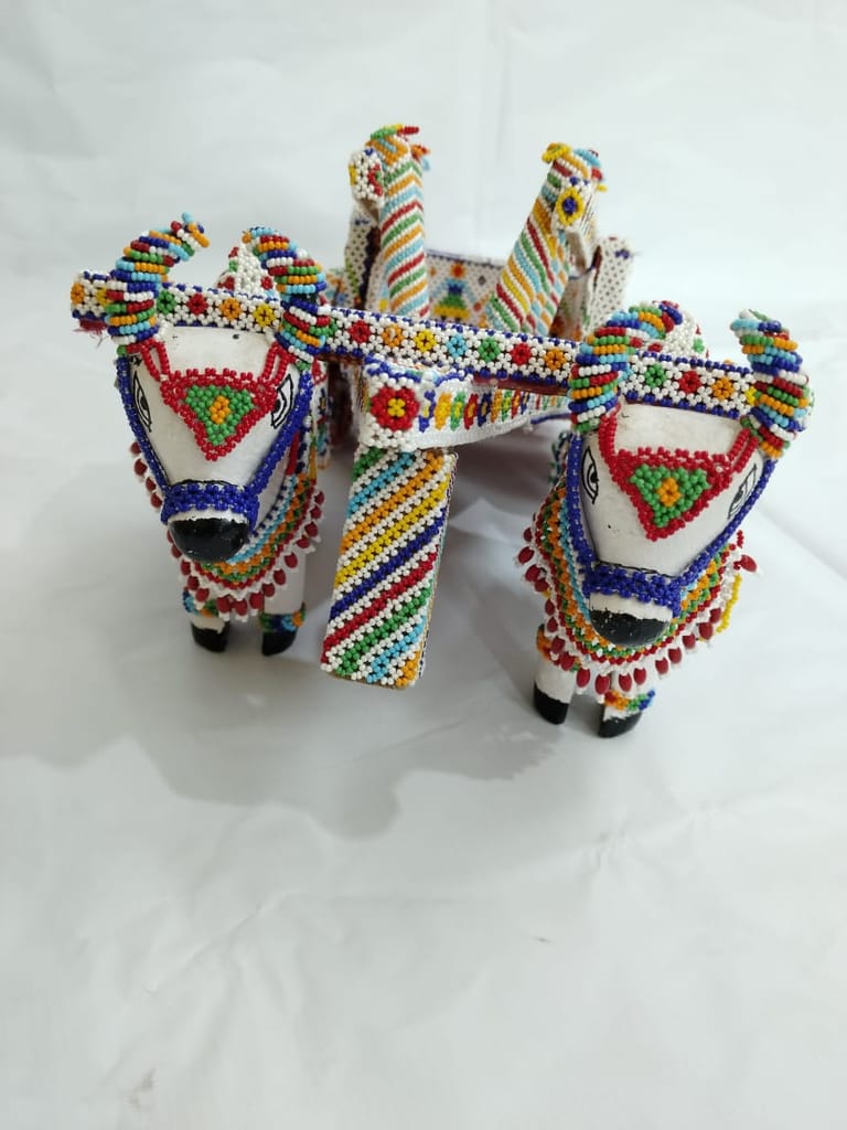 Handicraft Beaded Ox-Cart Showpiece for Home Decor view 2