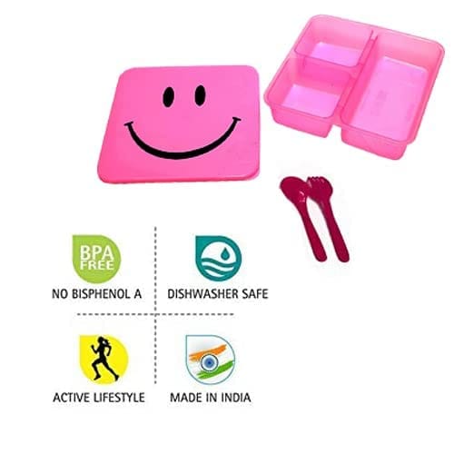 UNMEE Plastic Lunch Box 3 Compartment For Kid's, School, College, Birthday, Gifting, Multicolor (Set of 12) view 2