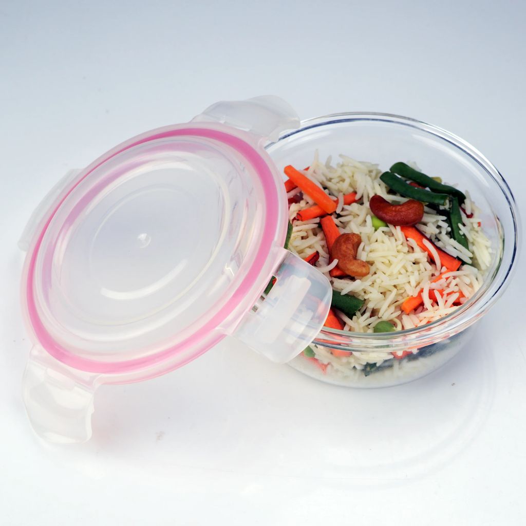 VERTIS Airtight Lunch Box Round Food Container Quad Lock Clear 425 mL Red Silicone view 2