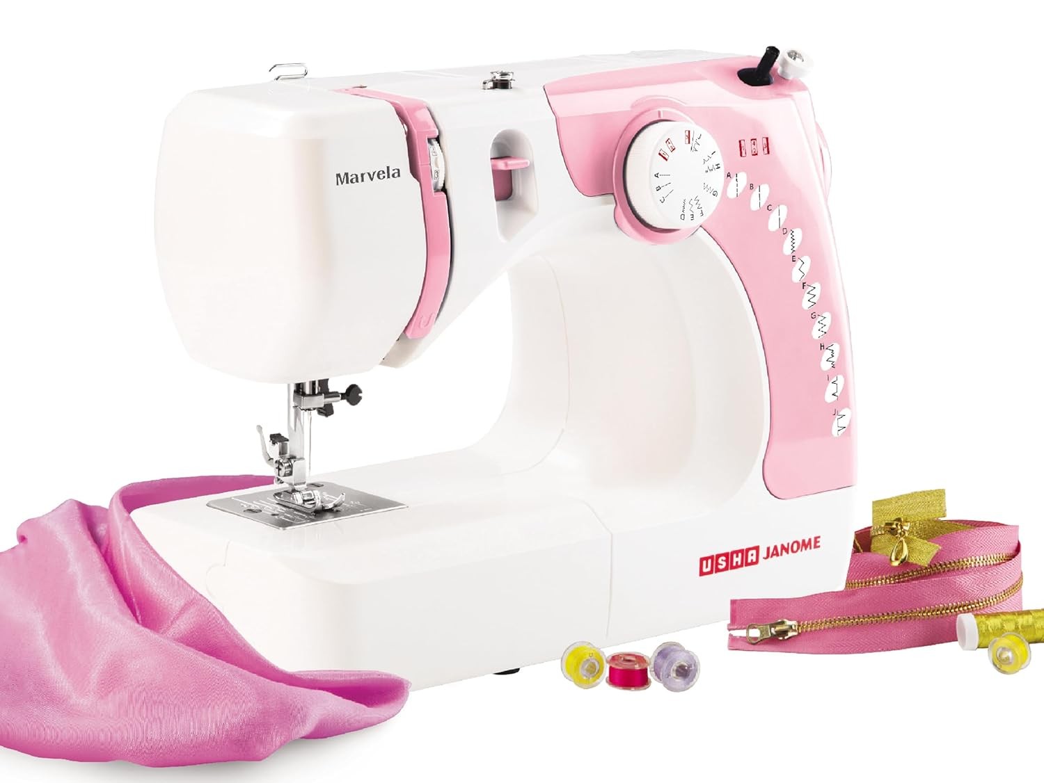 Usha Janome Marvella Automatic Zig-Zag Sewing Machine, Pink & White