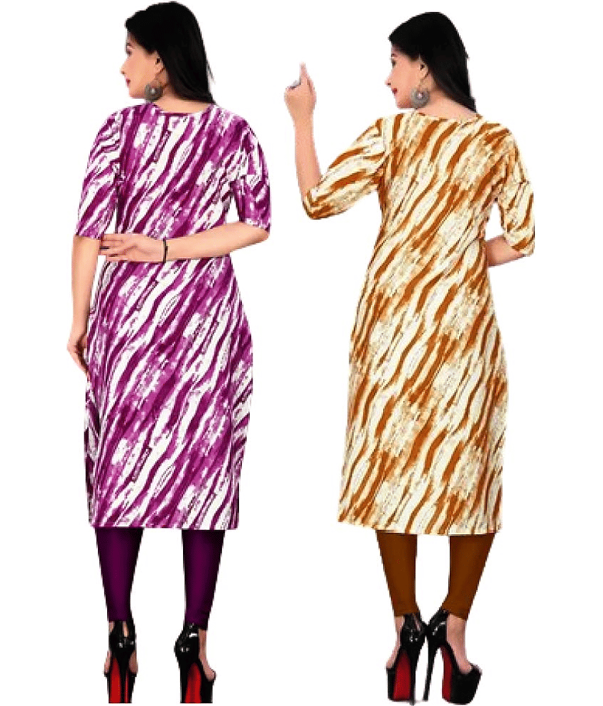 VACHHARJ GROUP Crepe Printed Straight Women's Kurti - Yellow,Purple ( Pack of 2 ) view 2