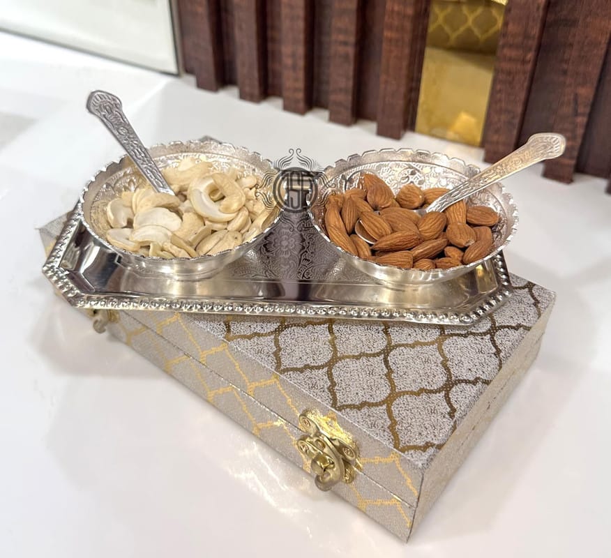 Multipurpose Metal Bowl Spoon Serving Set with Tray Used for Dry Fruit Home Hotel Tableware Decorative and Gift Item.(S-502-CAPLm-5P-SRB) view 2