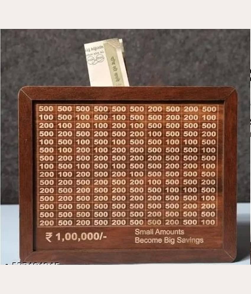 Wooden Piggy Money Bank Saving Box With Saving Target Upto 1 Lakh
