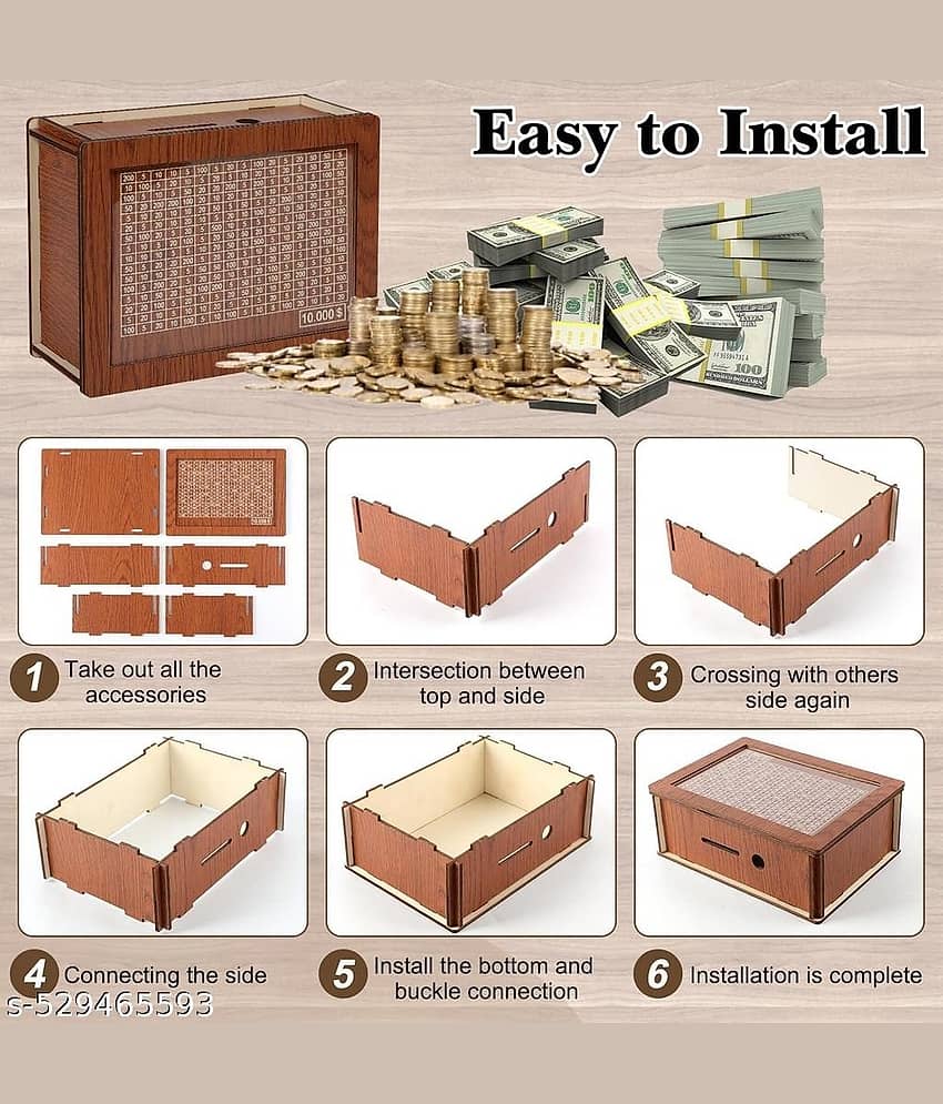 Wooden Piggy Money Bank Saving Box With Saving Target Upto 1 Lakh view 2