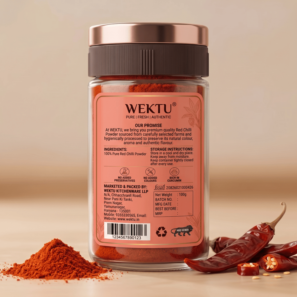 WEKTU Premium Red Chilli Powder | 100% Pure & Natural Lal Mirch Powder | Rich Color, Authentic Taste & Aroma | Hygienically Packed | No Added Colors & Preservatives view 2