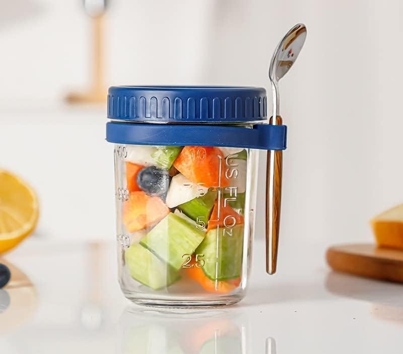 Glass Mason Jar with Plastic Lid and Spoon, 350 ML, Set of 1, Coco Mason Mug for Juice, Mocktail, Cocktails, Milkshak Hot/Cold Drink Beverages, Overnight Oats Mug of Home,Office, Party (Random Color) view 2