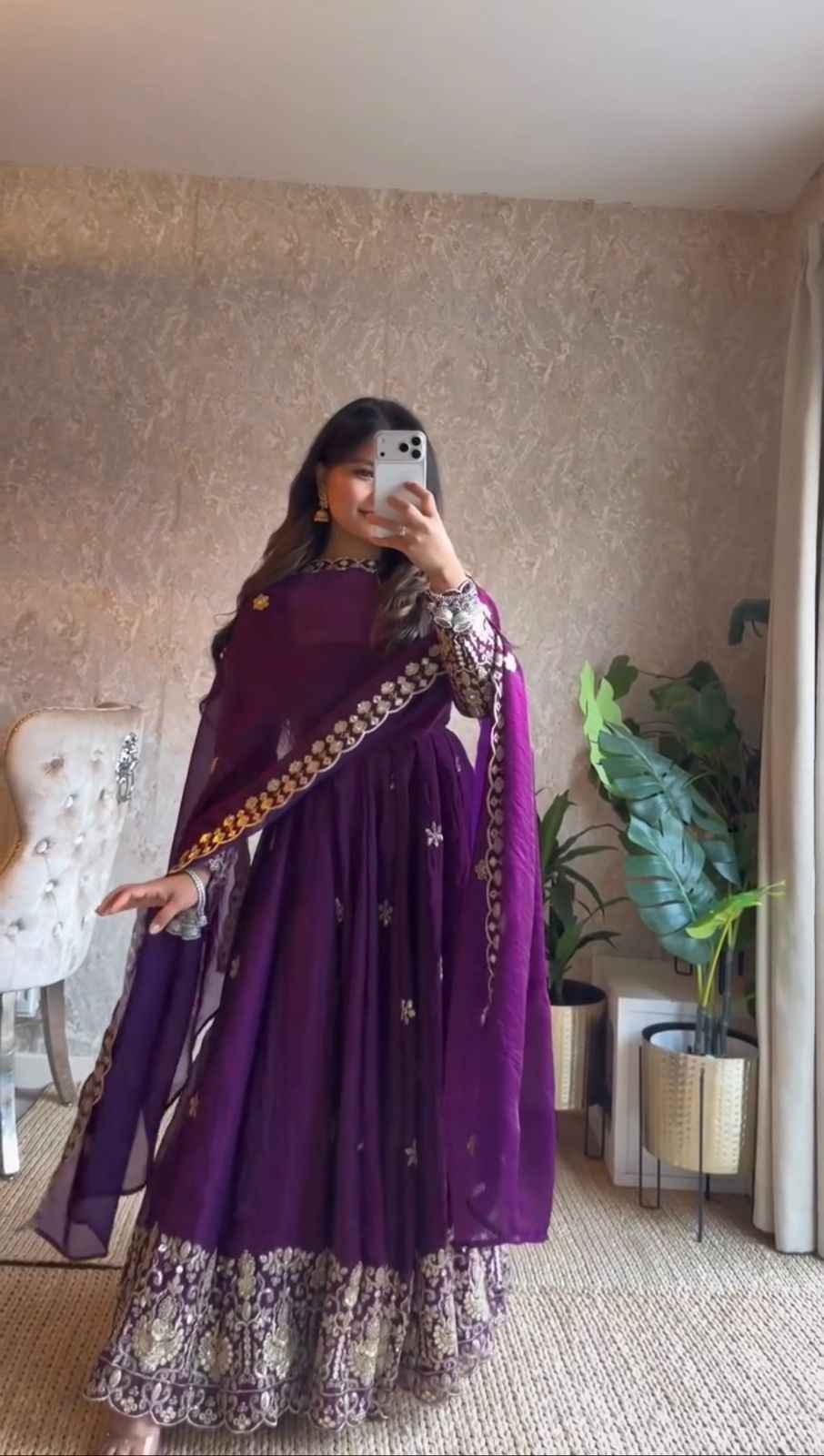 Fendy Silk Sequins Anarkali Set view 2