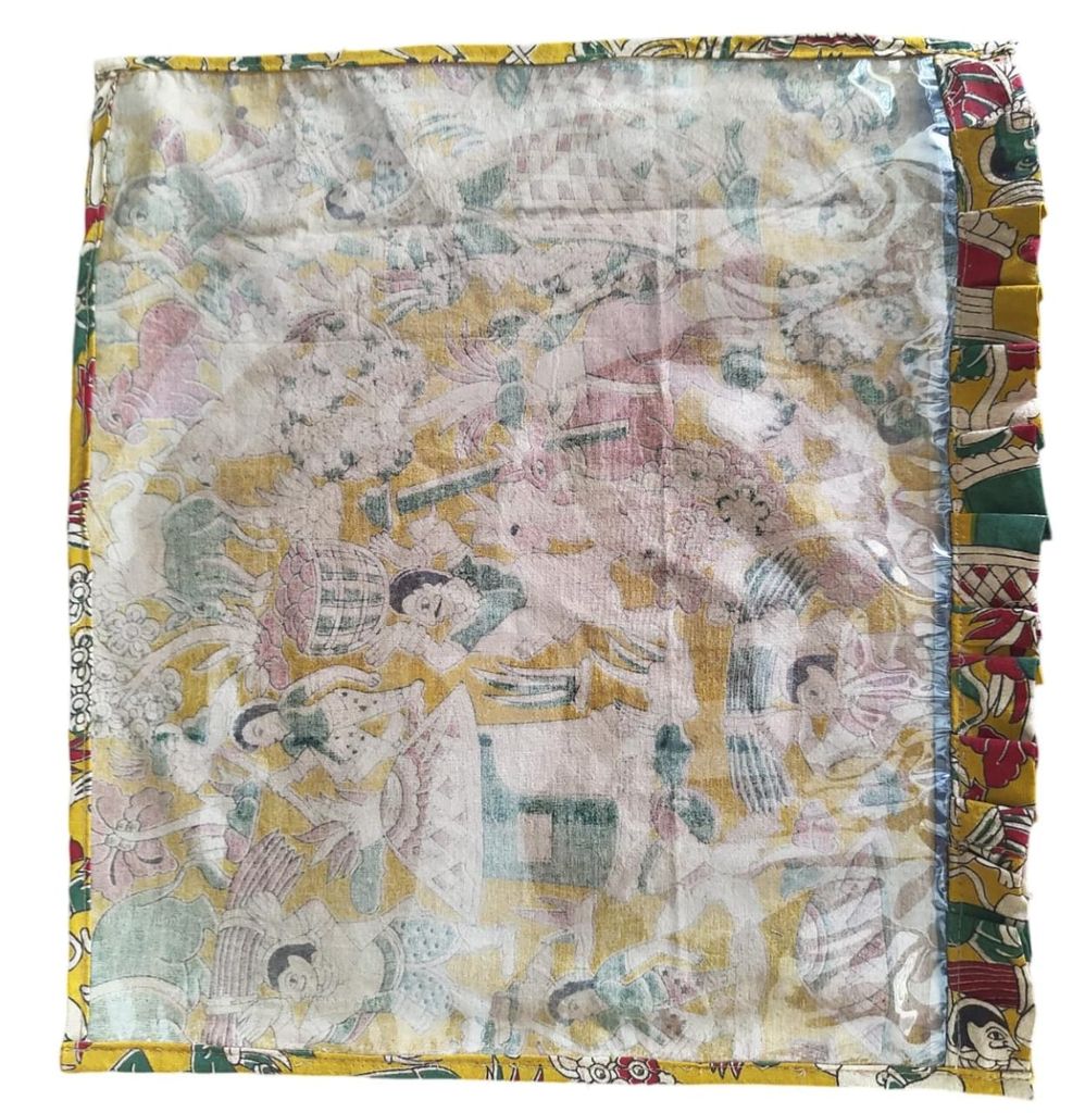 KALANKARI Blue Floral Print1 SAREEE COVER Tablecloth with Ruffle Edge view 2