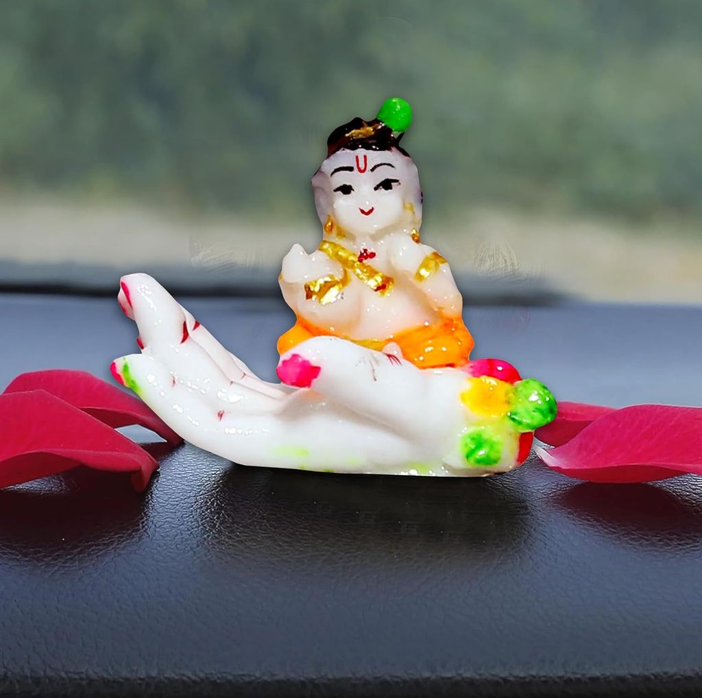 Vishu Store: Handicraft Marble Dust Cute Little laddu Gopal Ji Statue | Little Krishna for Car Dashboard Home Decor and Office Temple view 2