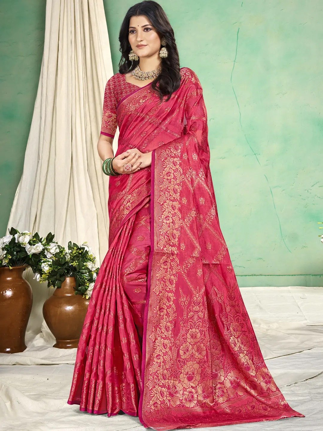 Pink Silk Saree view 2