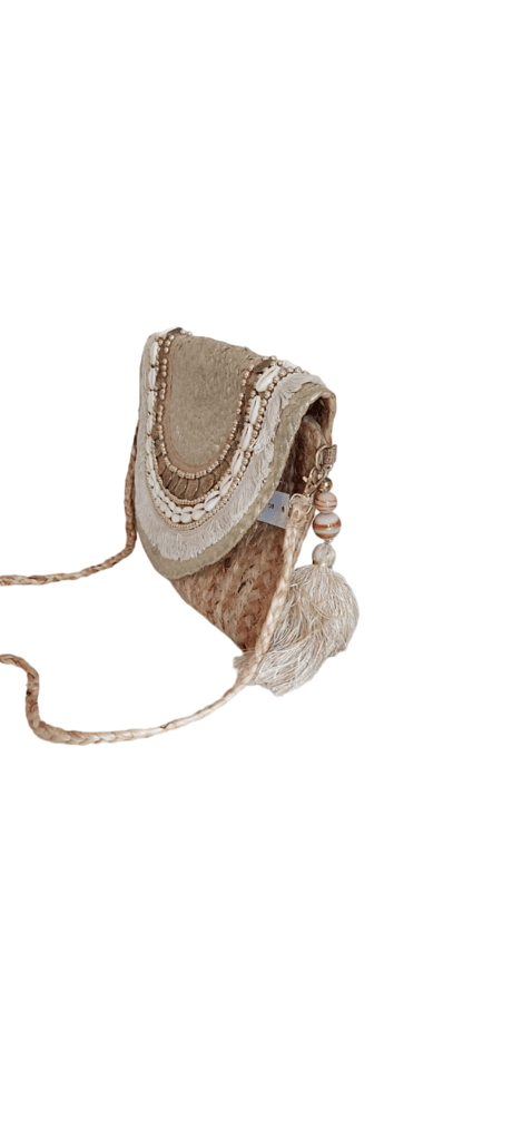 Jute Purse with Embellishments and Beautiful Handmade Tassel view 2