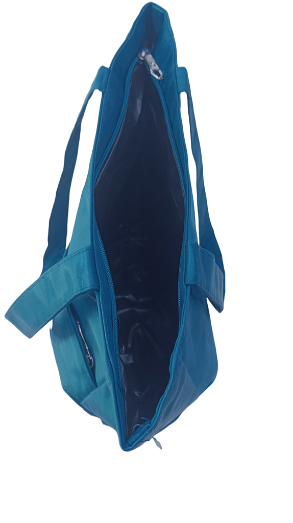 Blue tote bag with cute frog design view 2