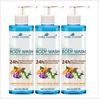 PARK DANIEL Ultra Rich Body Wash Enriched With Almond and Coconut Oil - For Skin Nourishment and Moisture Care Combo Pack 3 Bottle of 200 ml(600 ml) (600 ml) view 2
