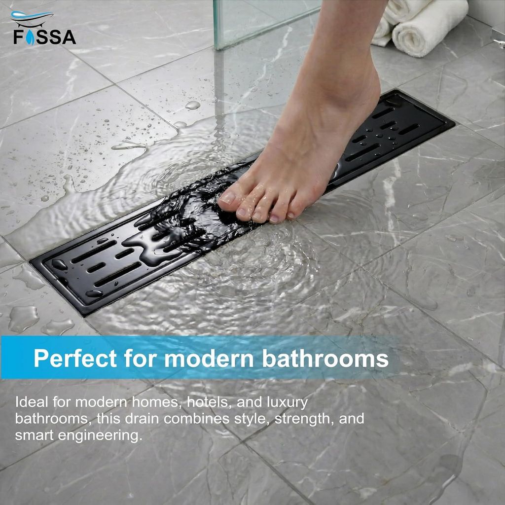Ceramic (30 x 4 Inches) Melamine Shower Channel Floor Drain Black Glossy Finish (RB-221) view 2