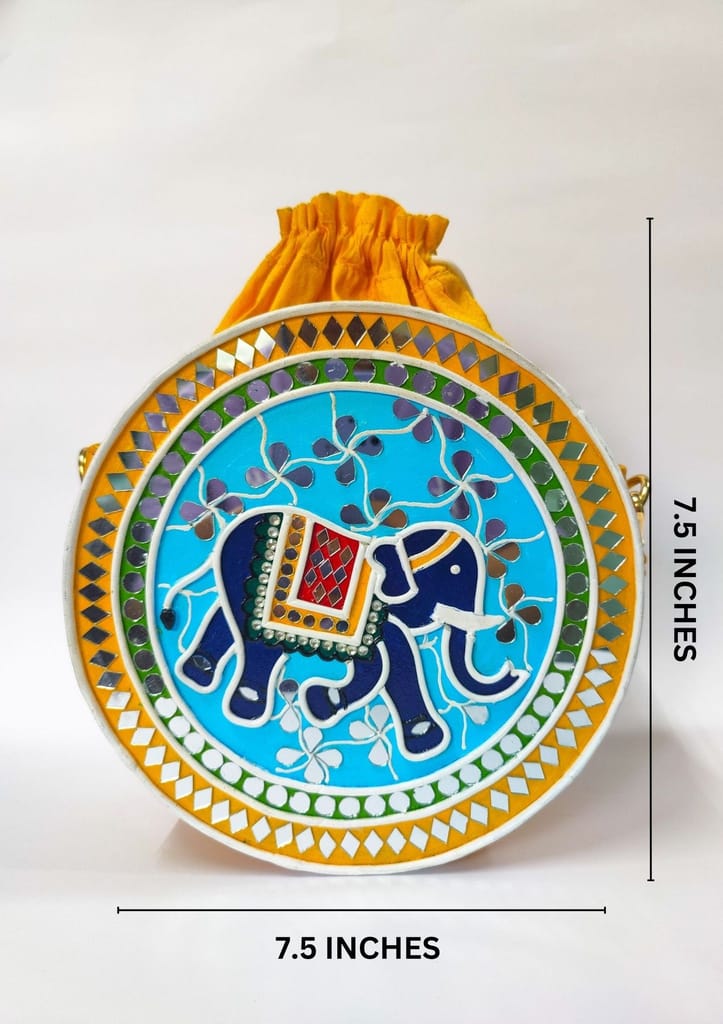 Indie Elephant Lippan Art Handcrafted Potli Bag with Sling view 2
