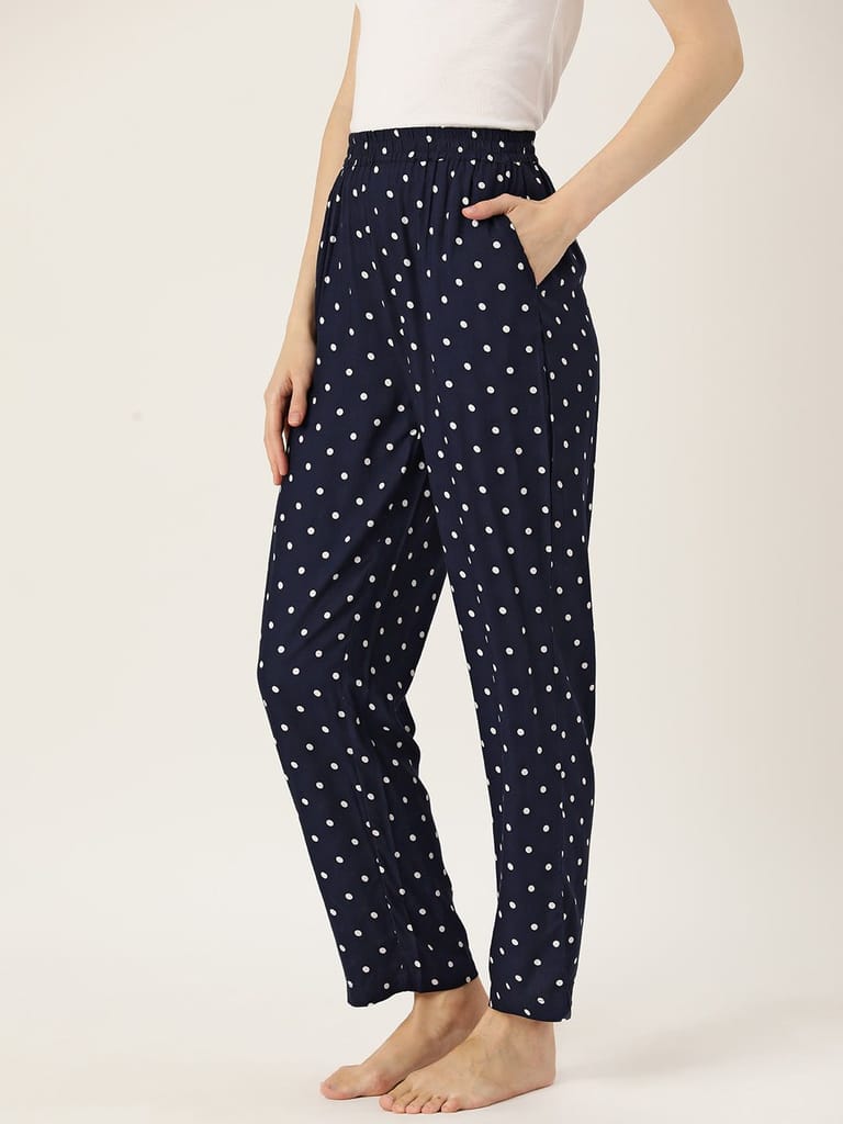 Women Polka Dots Printed Pure Cotton Lounge Pants view 2