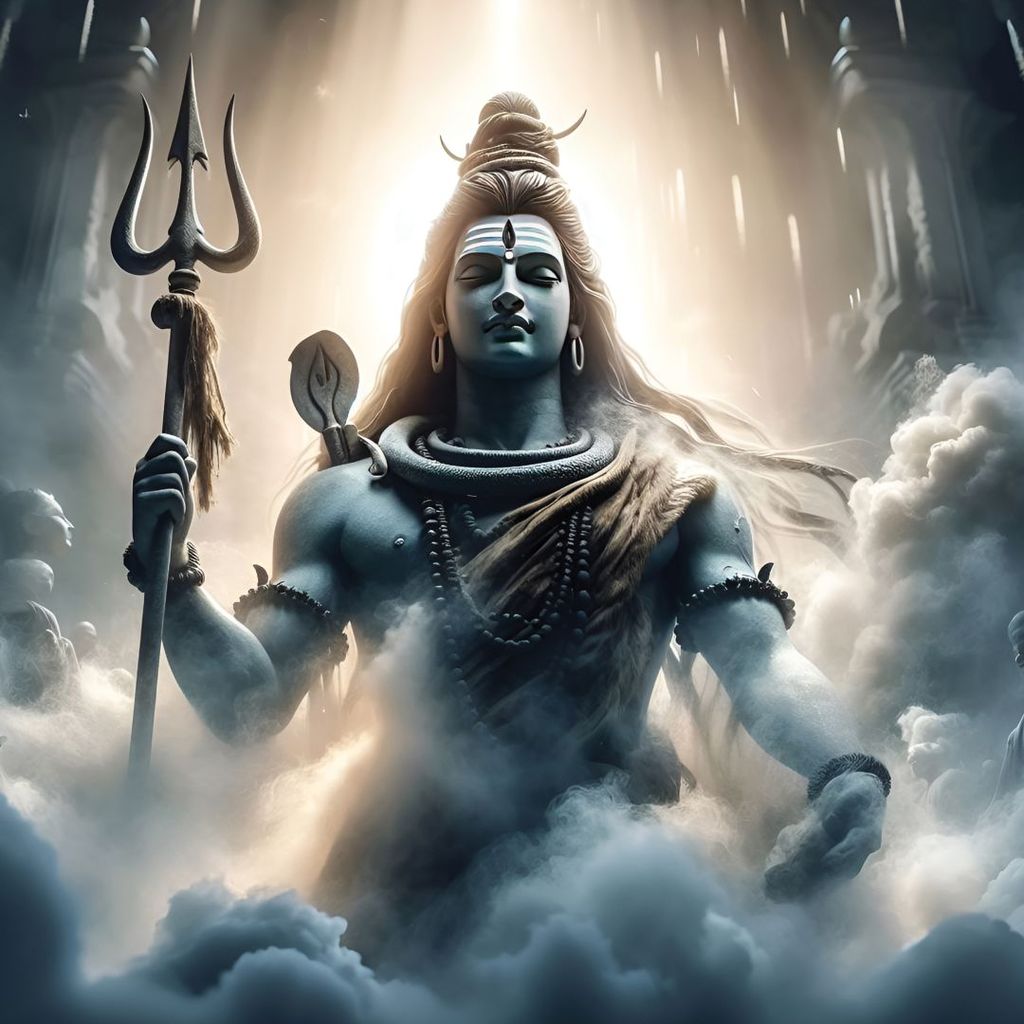 LORD SHIVA CANVAS PAINTING 24in X 24in WITH BLACK FRAME view 2