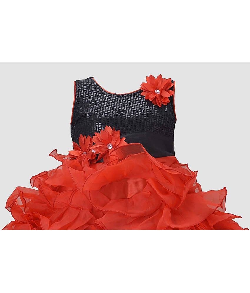 9stiches - Red & Black Cotton Girls Frock ( Pack of 1 ) view 2