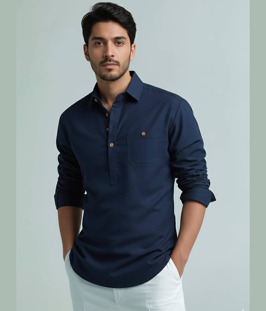 BHUVIKOO Cotton Blend Plain Shirt Style Kurta For Men ( Grey )