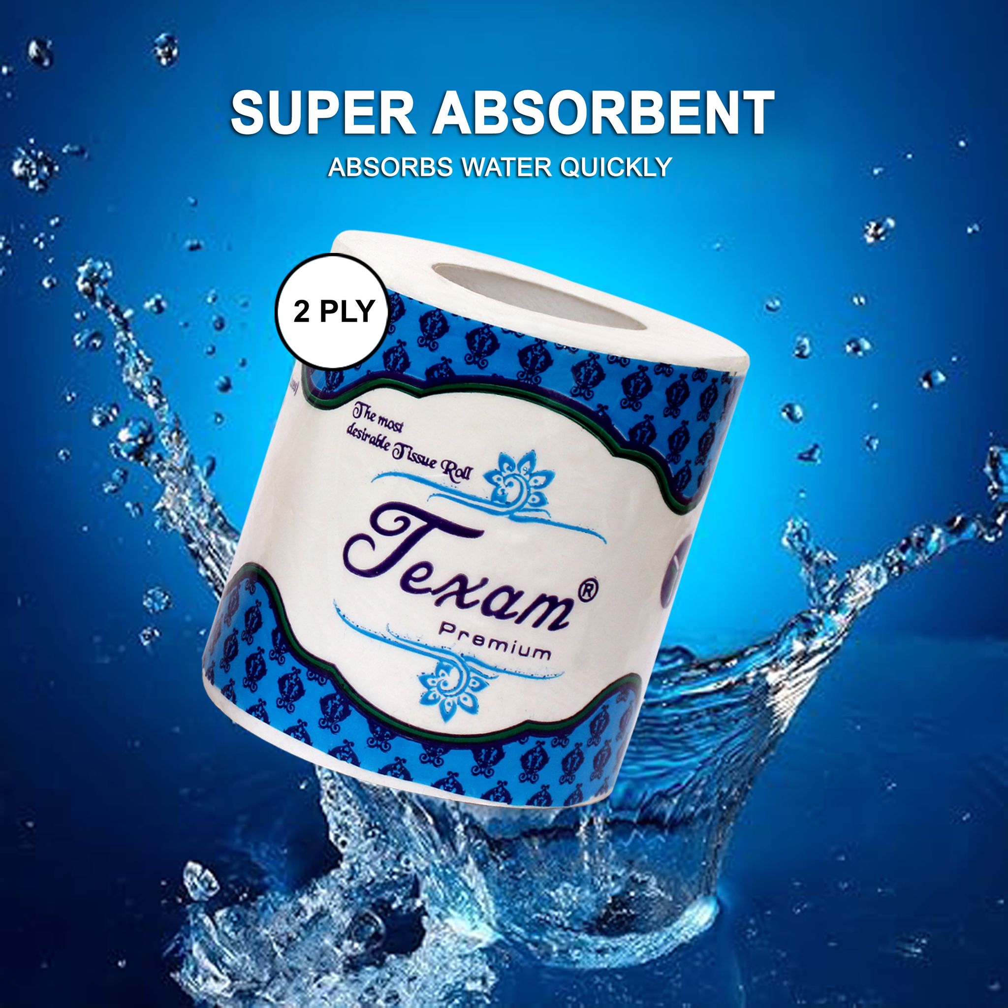 Texam 2 Ply Soft And Highly Absorbent Toilet Tissue Paper | 100% Natural Virgin Cellulose Fiber - Pack of 1 (350 Pulls Per Roll) view 2