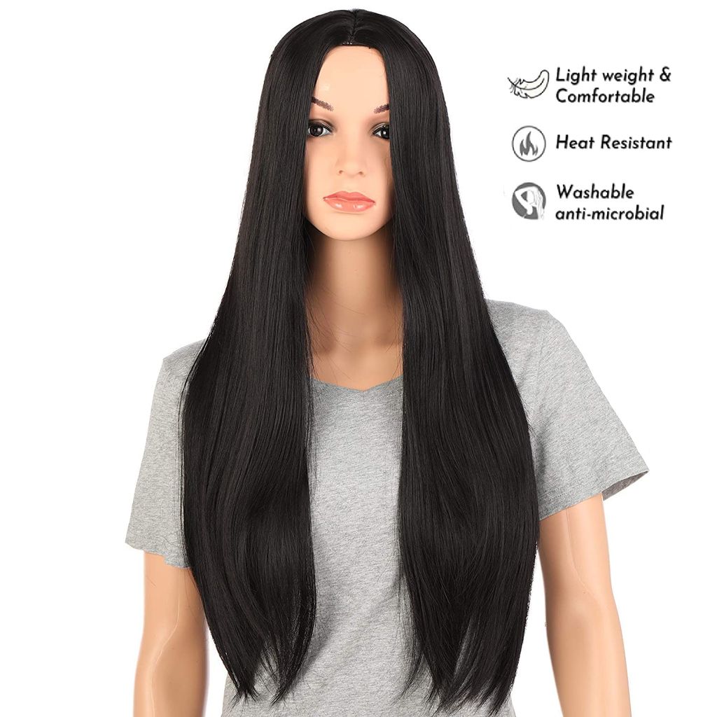 Akashkrishna Full Head Hair Wigs For Women Straight Synthetic Hair Wig Middle Parting Hair Wig Heat Resistant Synthetic Fiber (Black) view 2