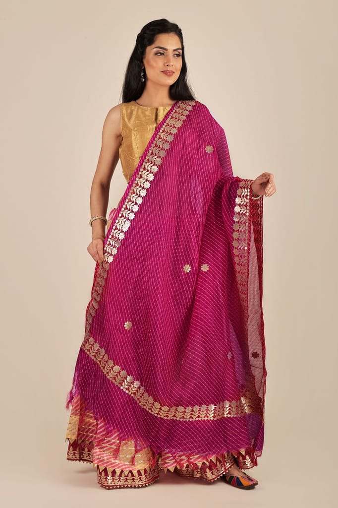 Vivacious Traditional Leheriya Tie-Dye Kota Doria Cotton Dupatta from Jodhpur view 2