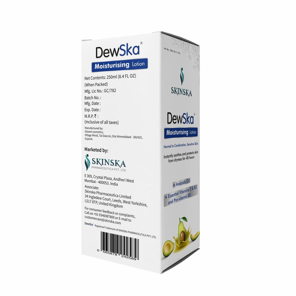 DEWSKA MOISTURISING LOTION, RICH WITH AVACADO, VITAMIN E, B3, AND PROVITAMIN B5, 48HRS DEEP MOISTURISATION, WINTER DRYNESS CARE, HYPOALLERGENIC view 2