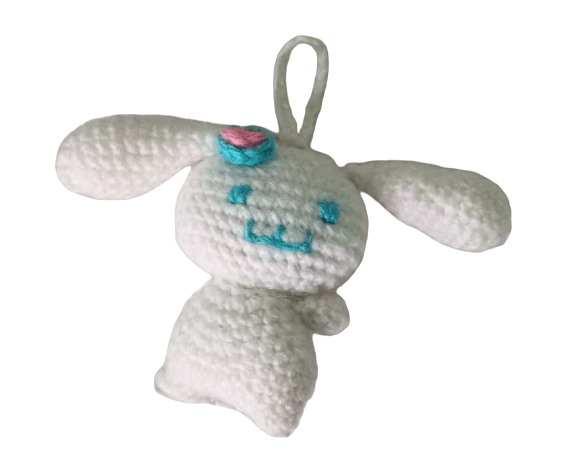 Cute White Crochet Bunny Keychain view 2