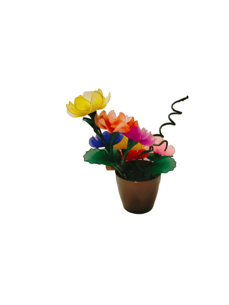 Handmade Brown Pot Rose Multicolour Flowers view 2